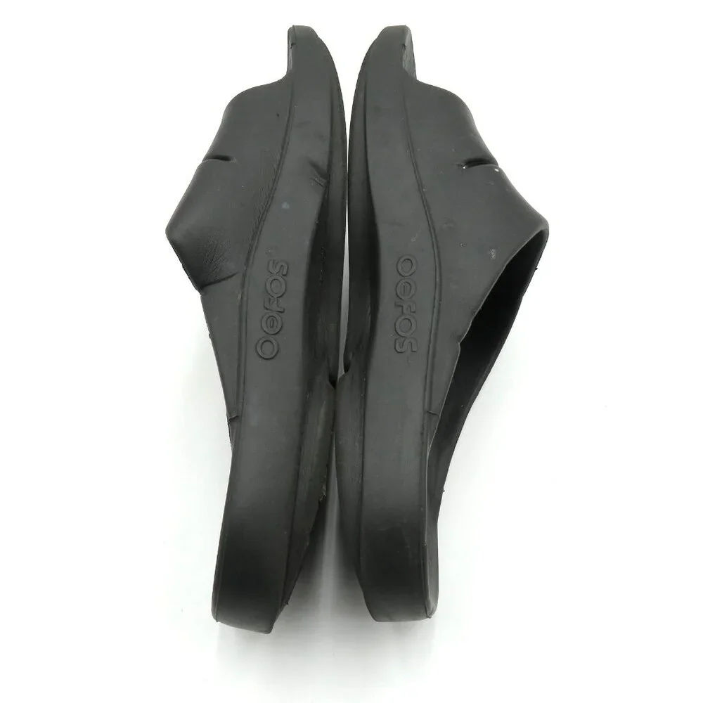 OOFOS Slide Sandals Mens Size 10 Womens 12 Black OOahh Recovery Foam‎ Comfort